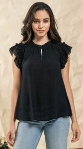 Black Flutter Solid Woven Blouse