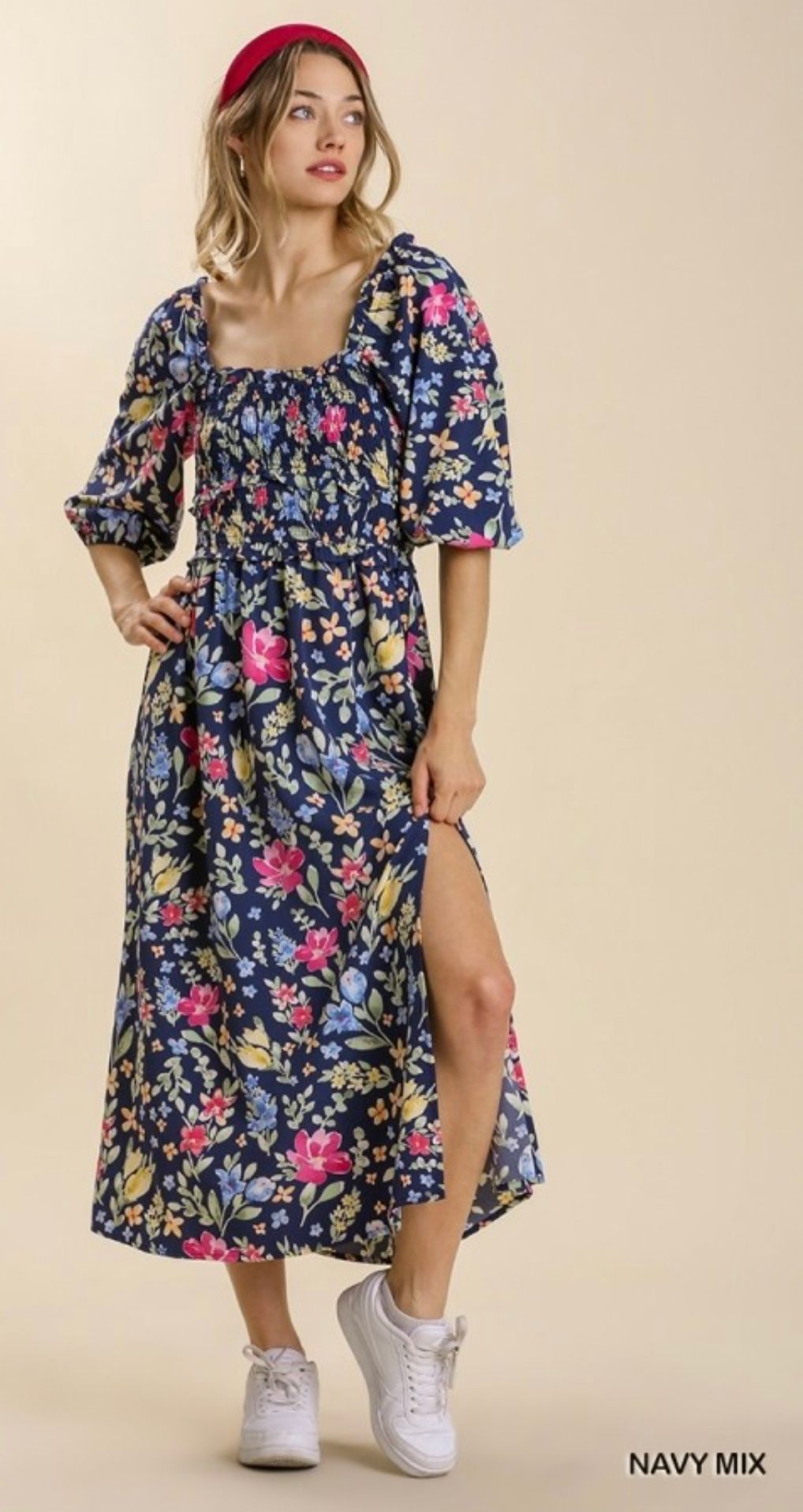 Navy Floral Print Maxi Dress