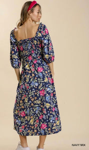 Navy Floral Print Maxi Dress