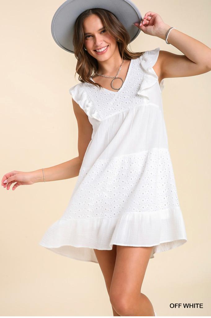 Off White Laced Ruffled Dress