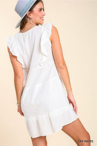 Off White Laced Ruffled Dress